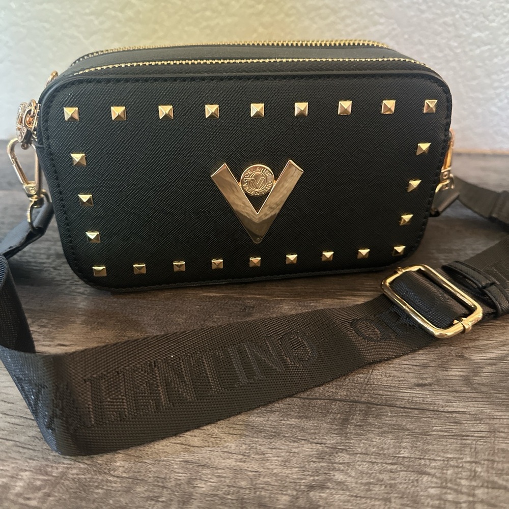 Valentino Orlandi Black and Gold Crossbody Bag with Studded Details
